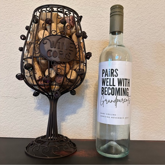 Caged Wine Glass Holder Metal Cork Display - Picture 1 of 8